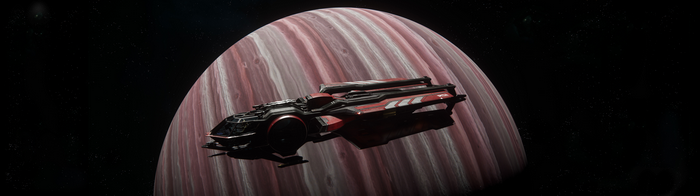 4K Star Citizen spaceship near a striped planet