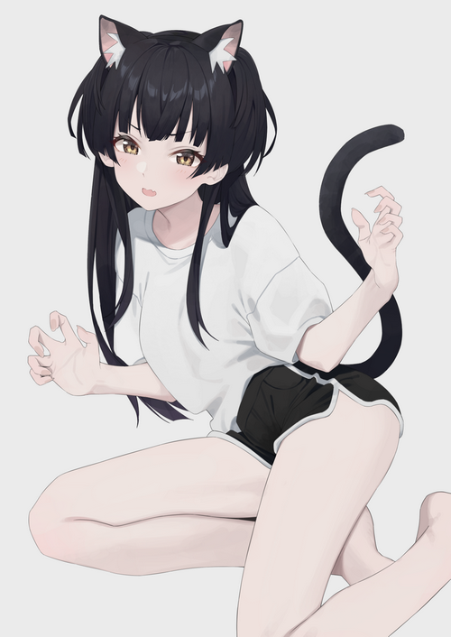 Cat girl with black hair and yellow eyes