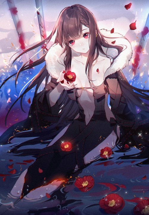 Consort Yu from Fate/Grand Order holding a camellia