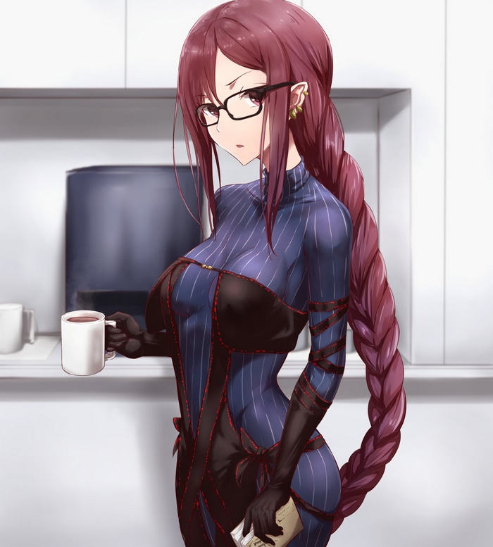 Consort Yu from Fate/Grand Order holding a mug