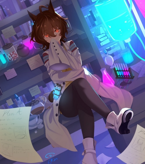Agnes Tachyon from Uma Musume Pretty Derby in a lab