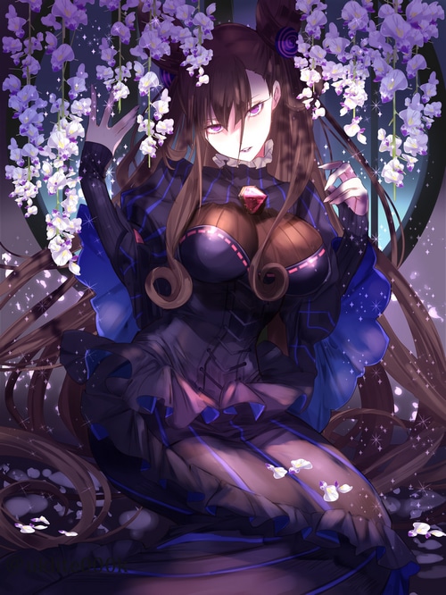 Murasaki Shikibu from Fate/Grand Order with purple flowers