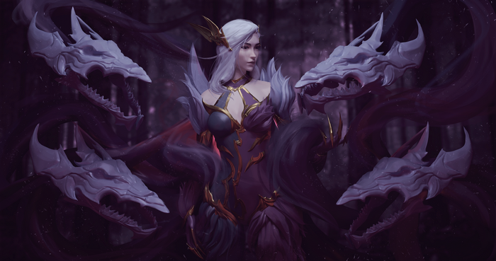 4K Fantasy Art of a Woman with Skull Dragons