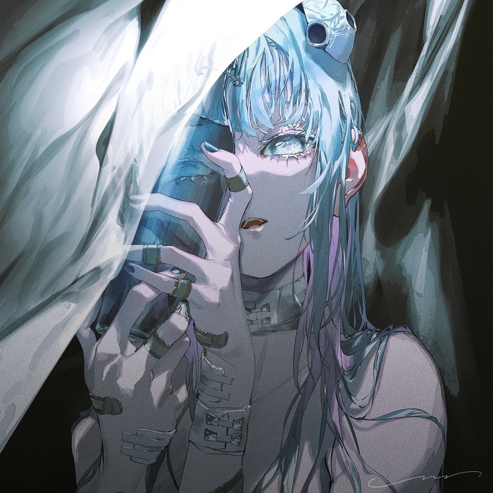 Anime girl with blue hair and blue eyes