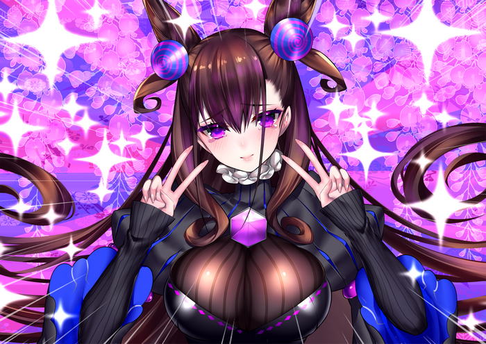 Murasaki Shikibu from Fate/Grand Order making peace signs