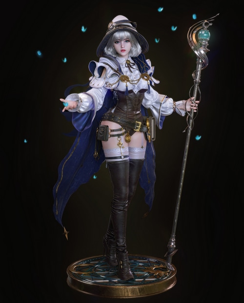 Fantasy girl with staff and butterflies