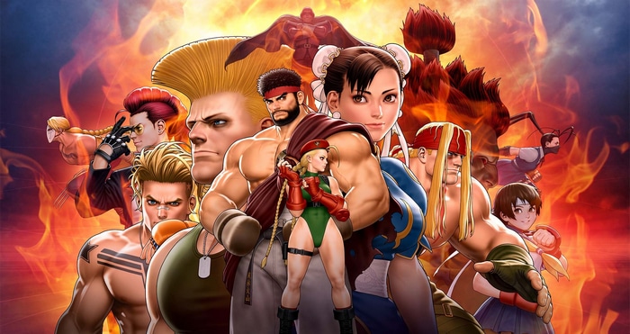 Street Fighter characters with Ryu, Chun-Li, and Cammy
