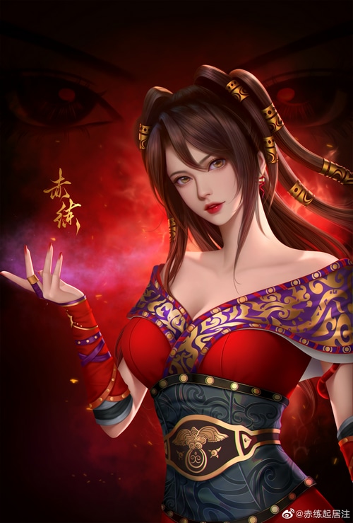 Chi Lian anime girl with red background