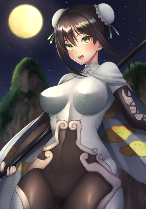 Qin Liangyu from Fate/Grand Order under the moon