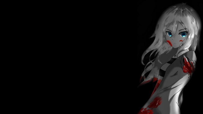 Rachel Gardner covered in blood on black background