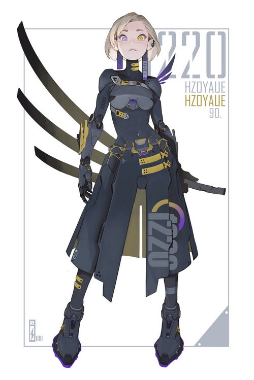 Cyberpunk woman with swords and futuristic armor