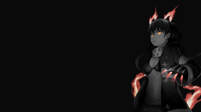 Maki Oze from Enen no Shouboutai with fiery aura