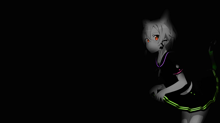 Asada Shino with cat ears and tail on black background
