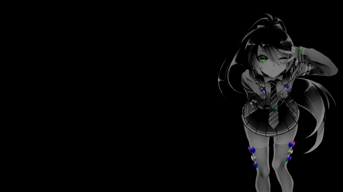 Anime girl with green eyes and selective coloring