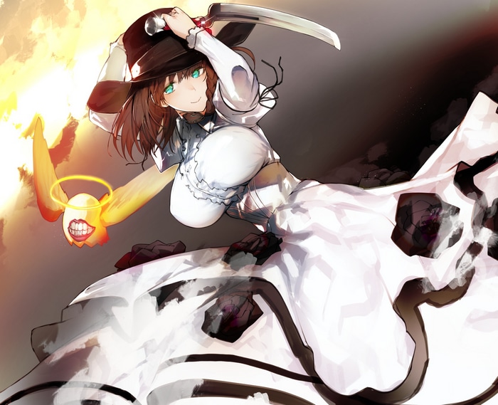 Charlotte Corday with a sword and a strange creature
