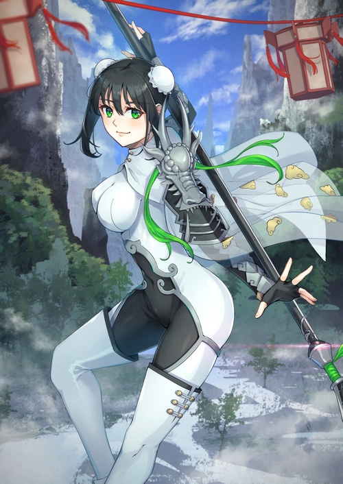 Qin Liangyu from Fate/Grand Order with green eyes and dark hair