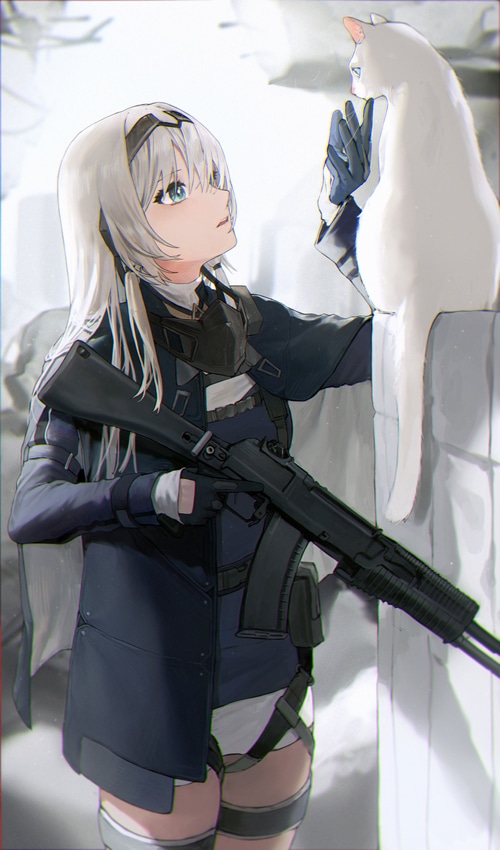 Anime girl with AN-94 and white cat