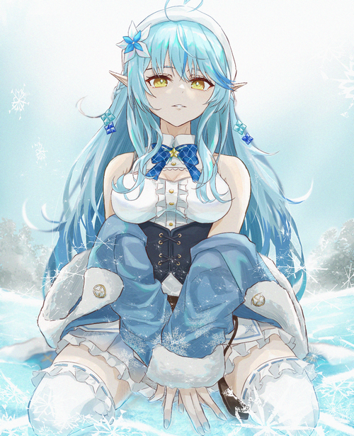 Yukihana Lamy fan art with blue hair and yellow eyes