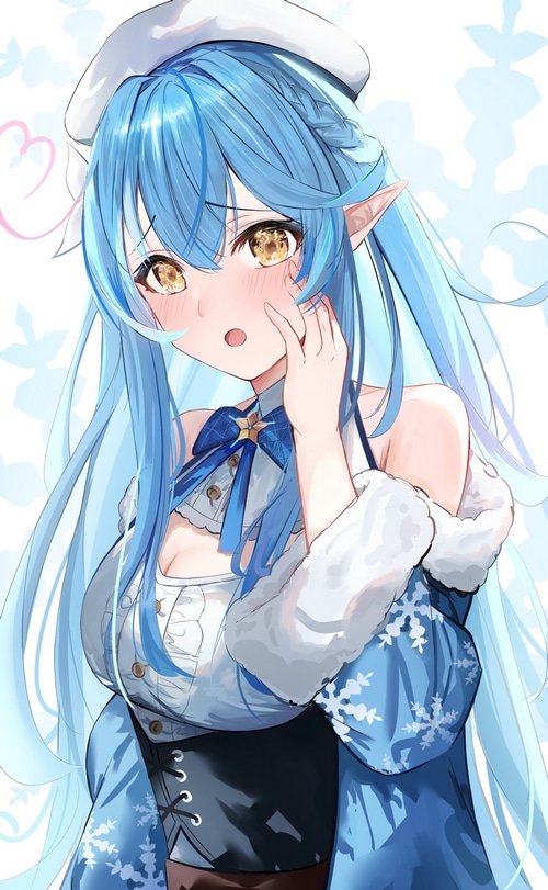 Yukihana Lamy with blue hair and yellow eyes