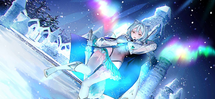 Anime girl with cat ears in a snowy landscape