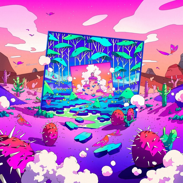 Camila Nogueira Artwork: Cactus and Butterflies in a Surreal Landscape
