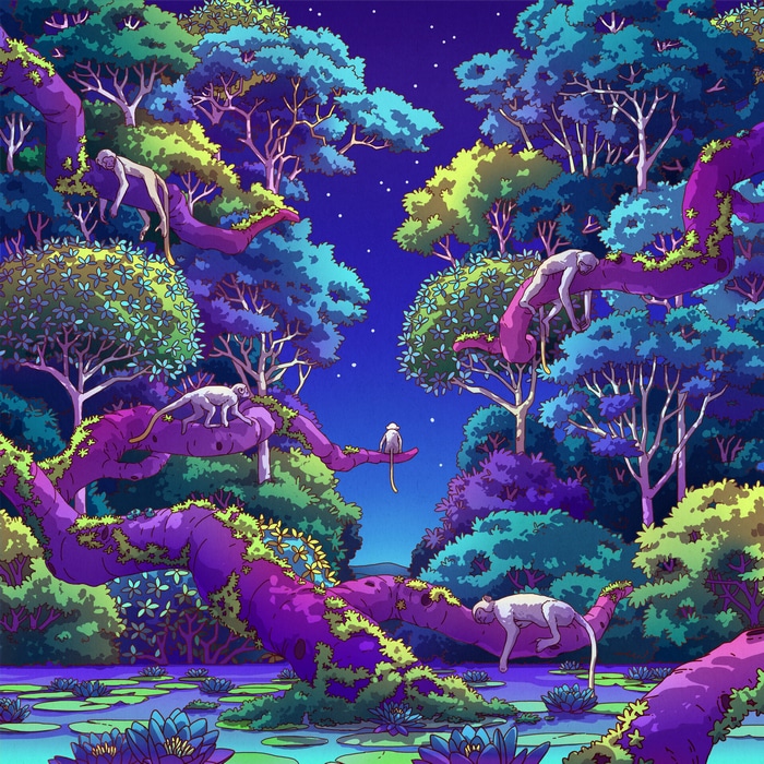 Camila Nogueira's colorful forest with monkeys