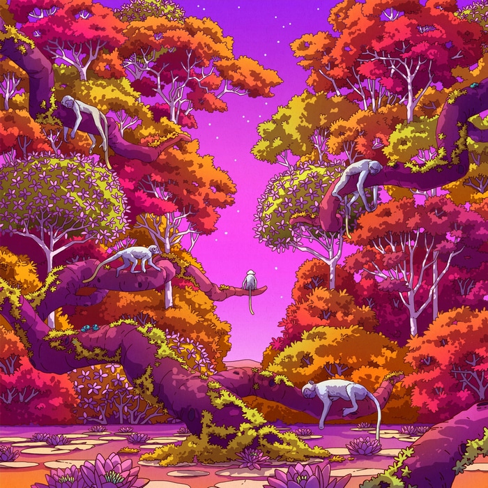 Camila Nogueira's colorful forest with monkeys