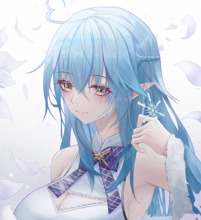 Yukihana Lamy fan art with blue hair and yellow eyes
