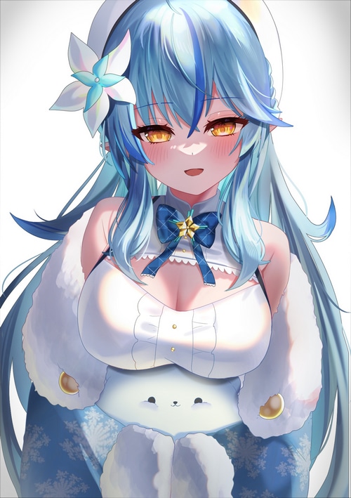 Yukihana Lamy Fan Art with Blue Hair and Yellow Eyes