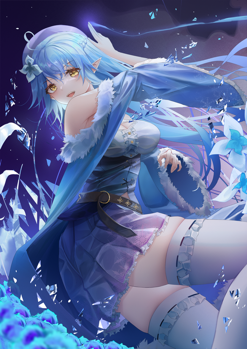 Yukihana Lamy fan art with blue hair and yellow eyes