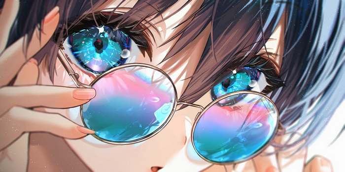 Anime girl with glasses and blue eyes