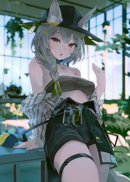 Beanstalk from Arknights with fox ears and hat