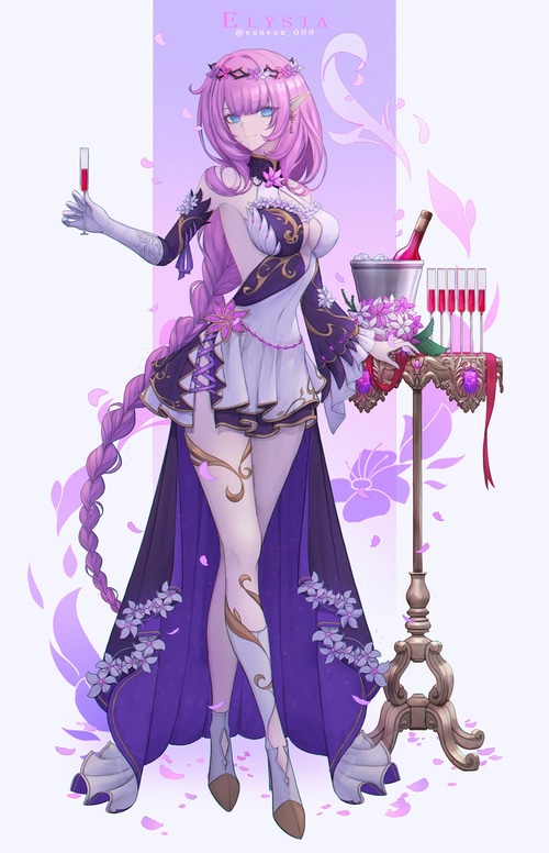 Elysia from Honkai Impact 3rd holding a glass of wine