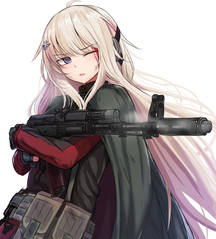 Anime girl with blonde hair holding an AK-74M