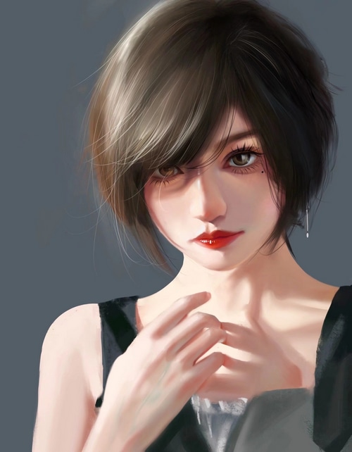 Digital art of a fantasy girl with red lipstick