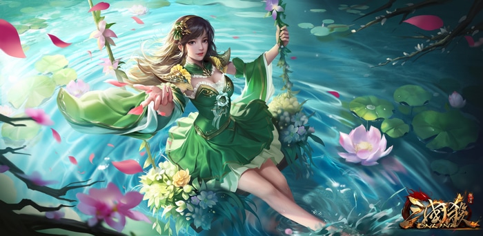 4K Three Kingdoms Woman on Swing in Water