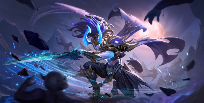 4K Honor of Kings: Warrior with Blue Hair and Sword