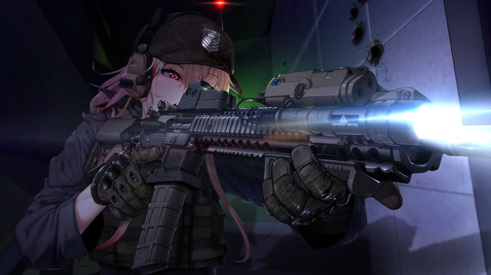 M4 SOPMOD II from Girls Frontline aiming a rifle