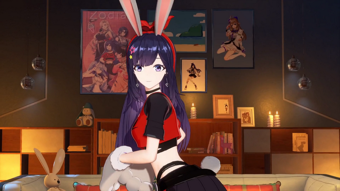 Bella from A-SOUL with purple hair and bunny ears