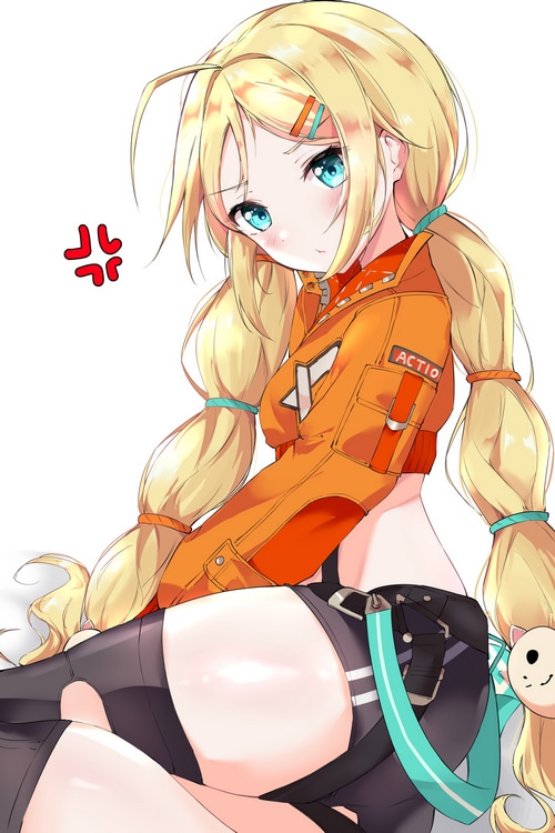 Anime girl with blonde pigtails and blue eyes