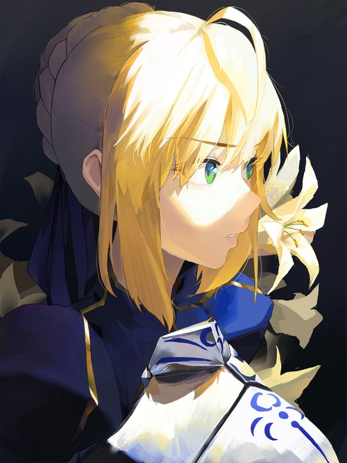 Saber Artoria Pendragon from Fate series with lilies