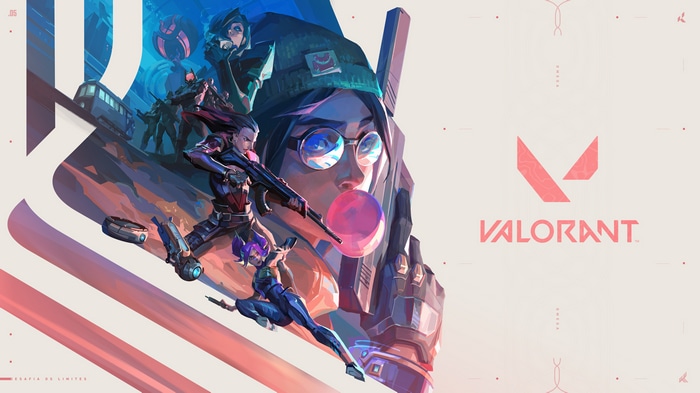 Valorant characters with weapons and bubble gum