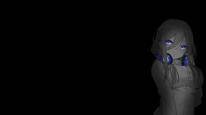 Anime girl with blue eyes and headphones