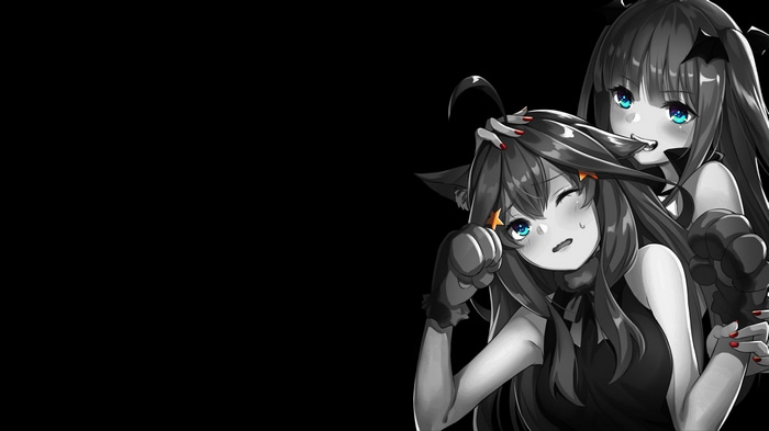 Anime girls with blue eyes on dark background