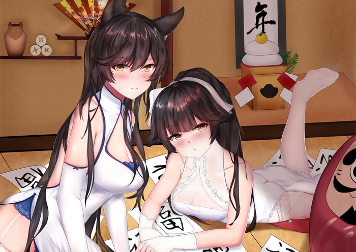 Azur Lane fan art of Atago and Takao in traditional outfits