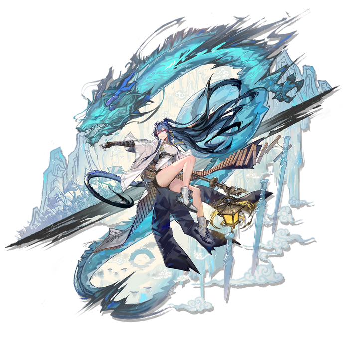 Ling from Arknights with a blue dragon