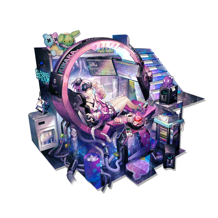 Arknights Kirara gamer in a futuristic gaming room