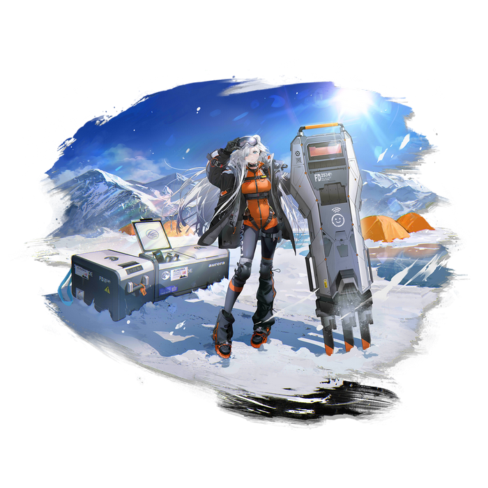 Arknights character in a snowy mountain landscape
