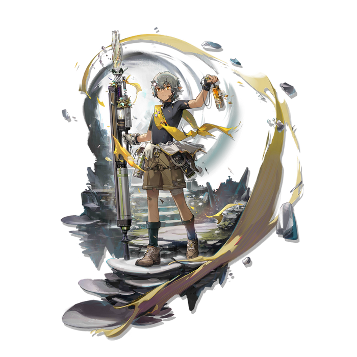 Arknights character with a large weapon and a crescent moon