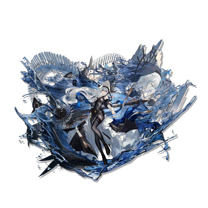 Specter from Arknights surrounded by water and bones